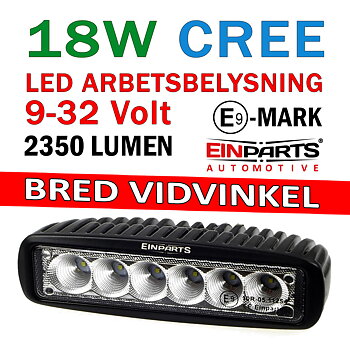 18W LED arbetsbelysning med bred ljusbild 90° 9-32V 
