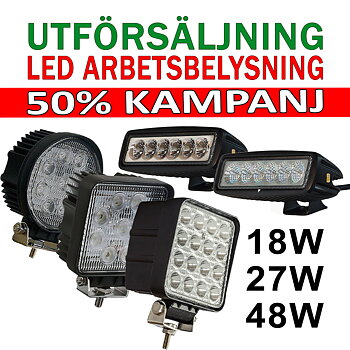 Utförsäljning av 2pack LED arbetsbelysning valbar 18, 27 och 48W för 12-24 Volt