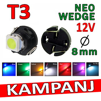T3 Neo Wedge styling med 1st 1210 SMD med valbara färger - 12 Volt