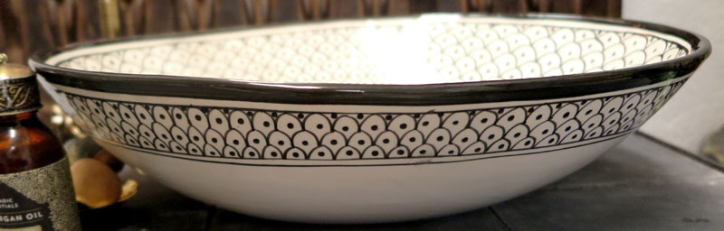 Marockanskt handfat oval Khel, svart vitt - 3