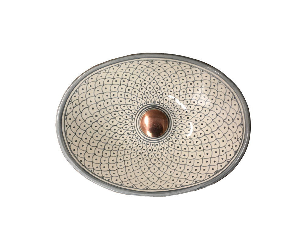Marockanskt handfat oval Khel, grå/vitt