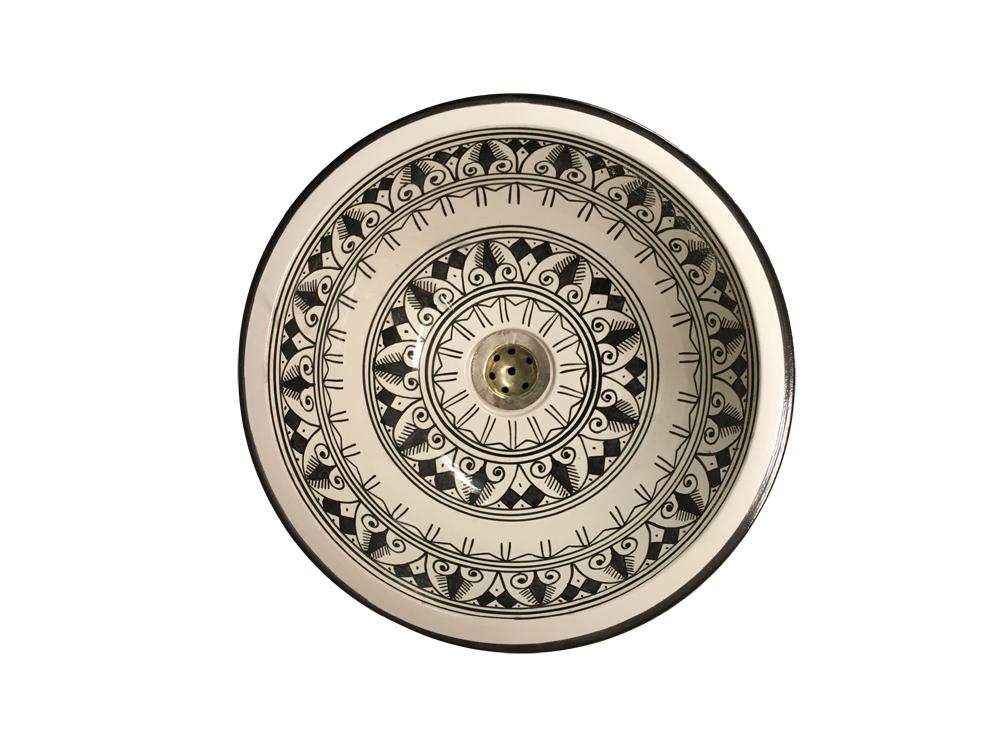 MOROCCAN CERAMIC BASIN-Flower b/w