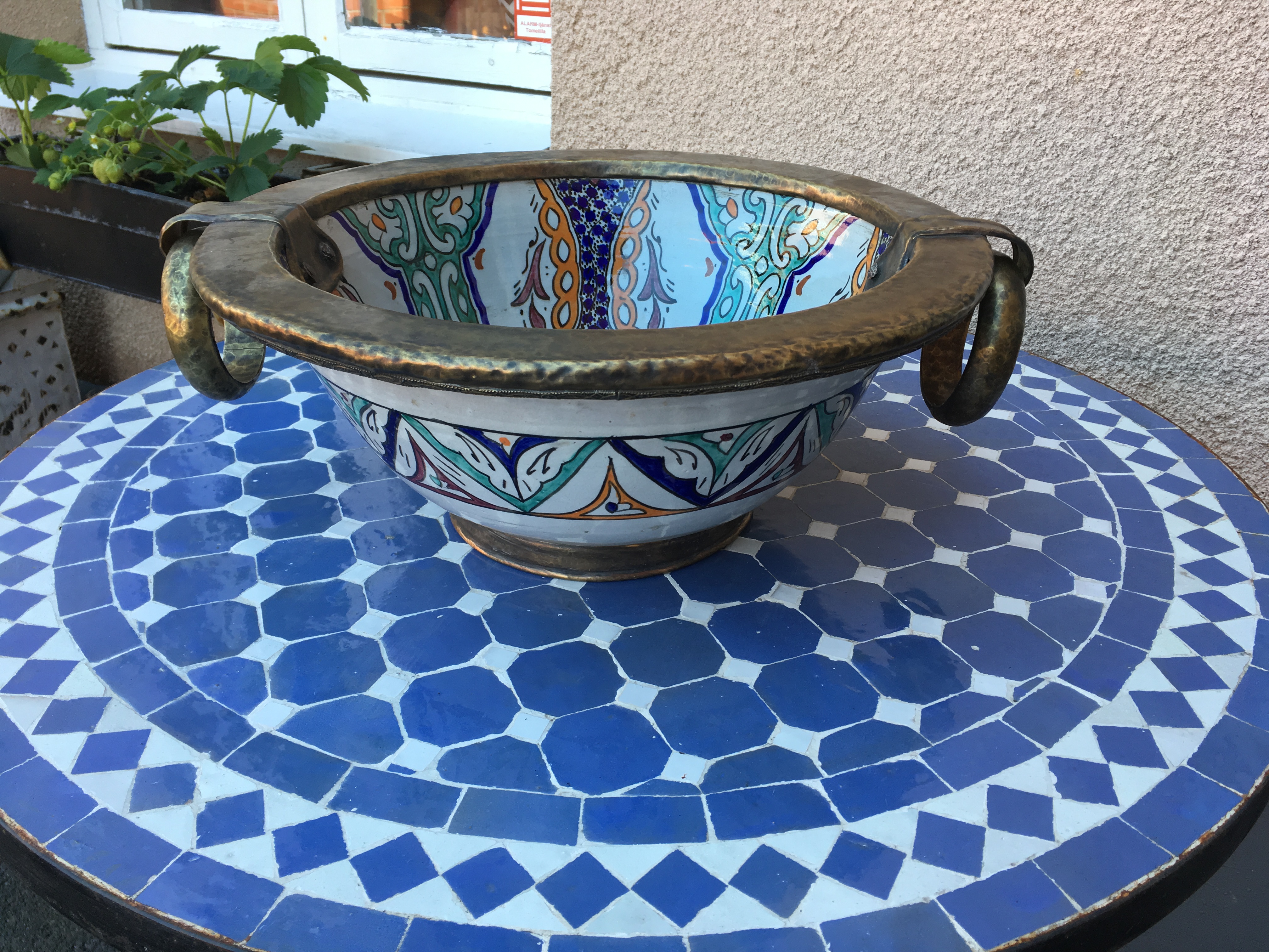 Kasbah FEZ- marockanskt keramikhandfat med patinerad mässing - 2