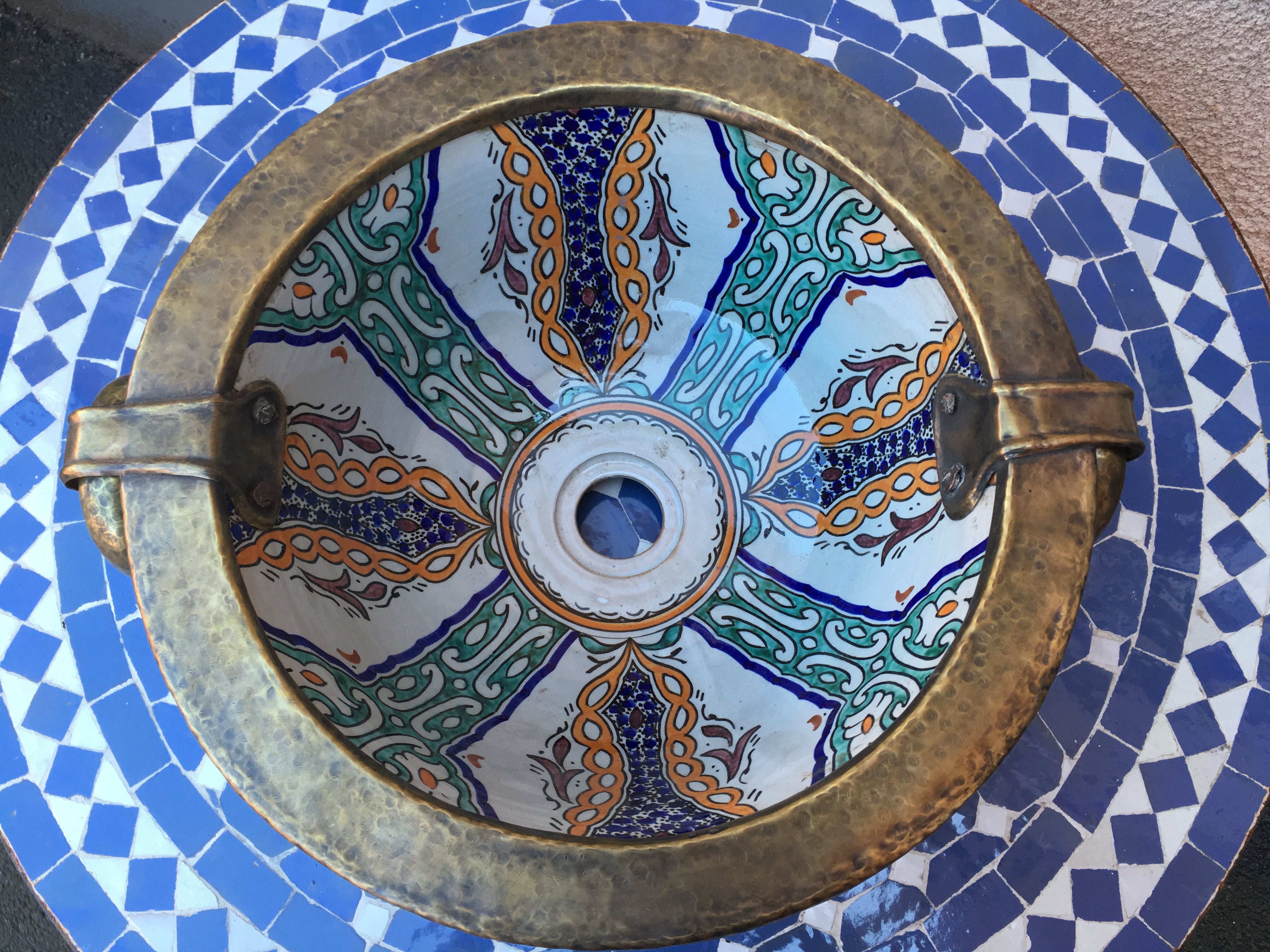 Kasbah FEZ- marockanskt keramikhandfat med patinerad mässing - 3