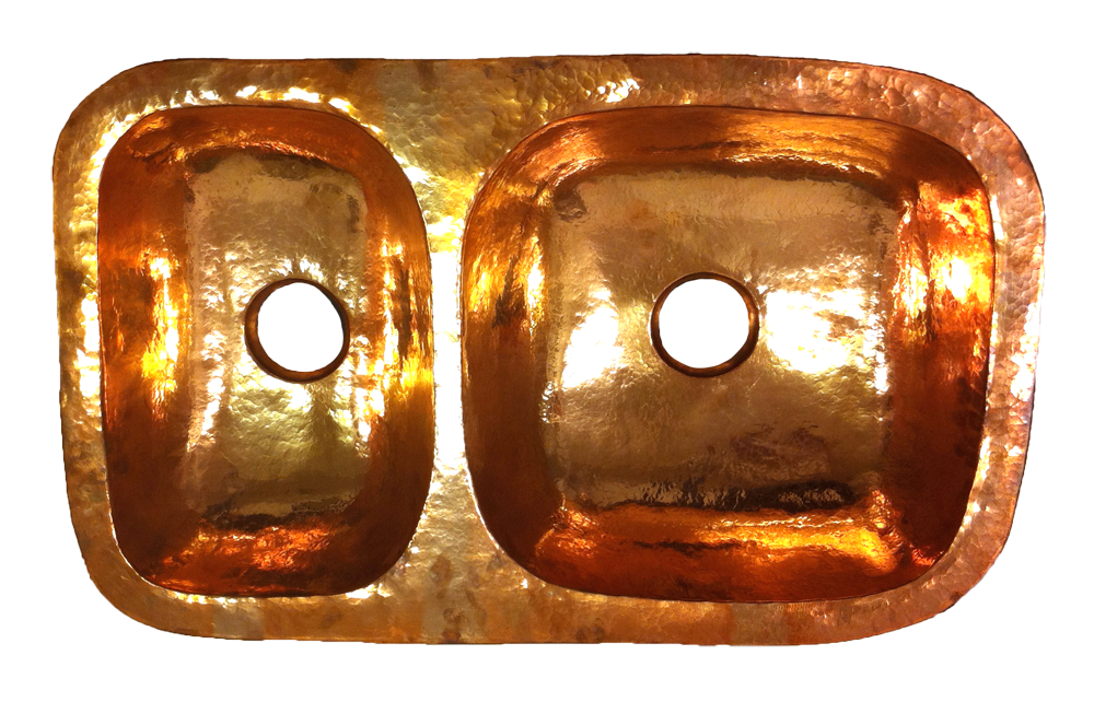 DOUBLE ONEPIECE COPPER SINK-basket waste
