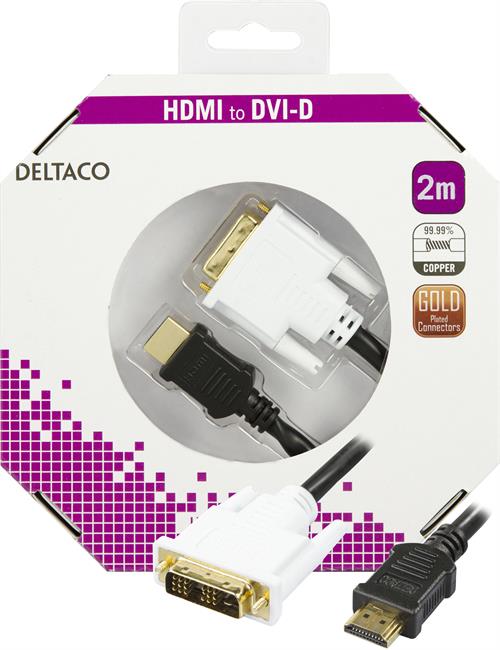 DELTACO, HDMI ha - DVI-D Single Link ha, 2m