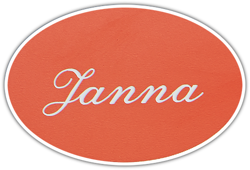 Namnskylt oval i plastlaminat -402 orange/vit
