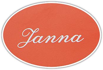 Namnskylt oval i plastlaminat -402 orange/vit
