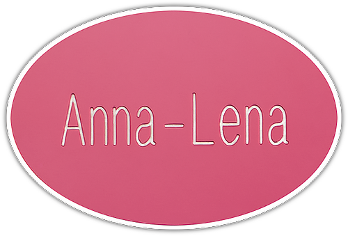 Namnskylt oval i plastlaminat -417 rosa/vit