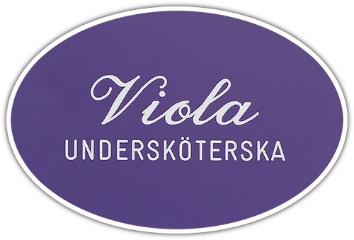 Namnskylt oval i plastlaminat -413 lila/vit