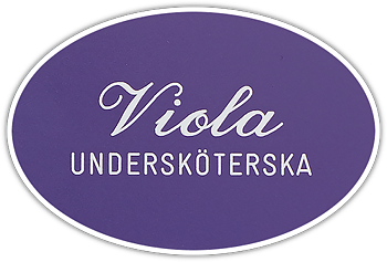Namnskylt oval i plastlaminat -413 lila/vit