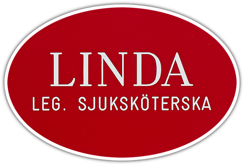 Namnskylt oval i plastlaminat -401 röd/vit
