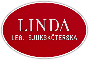 Namnskylt oval i plastlaminat -401 röd/vit