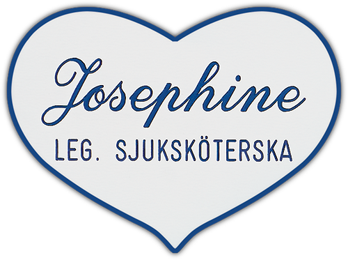 Namnskylt hjärta i plastlaminat -510 vit/blå