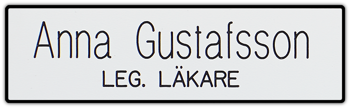 Namnskylt rektangulär i plastlaminat -303 vit/svar