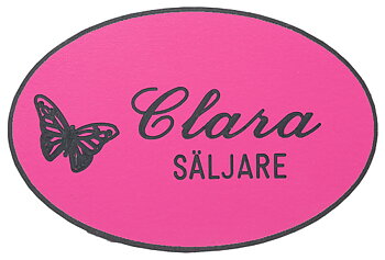 Namnskylt oval i plastlaminat -415 rosa/svart