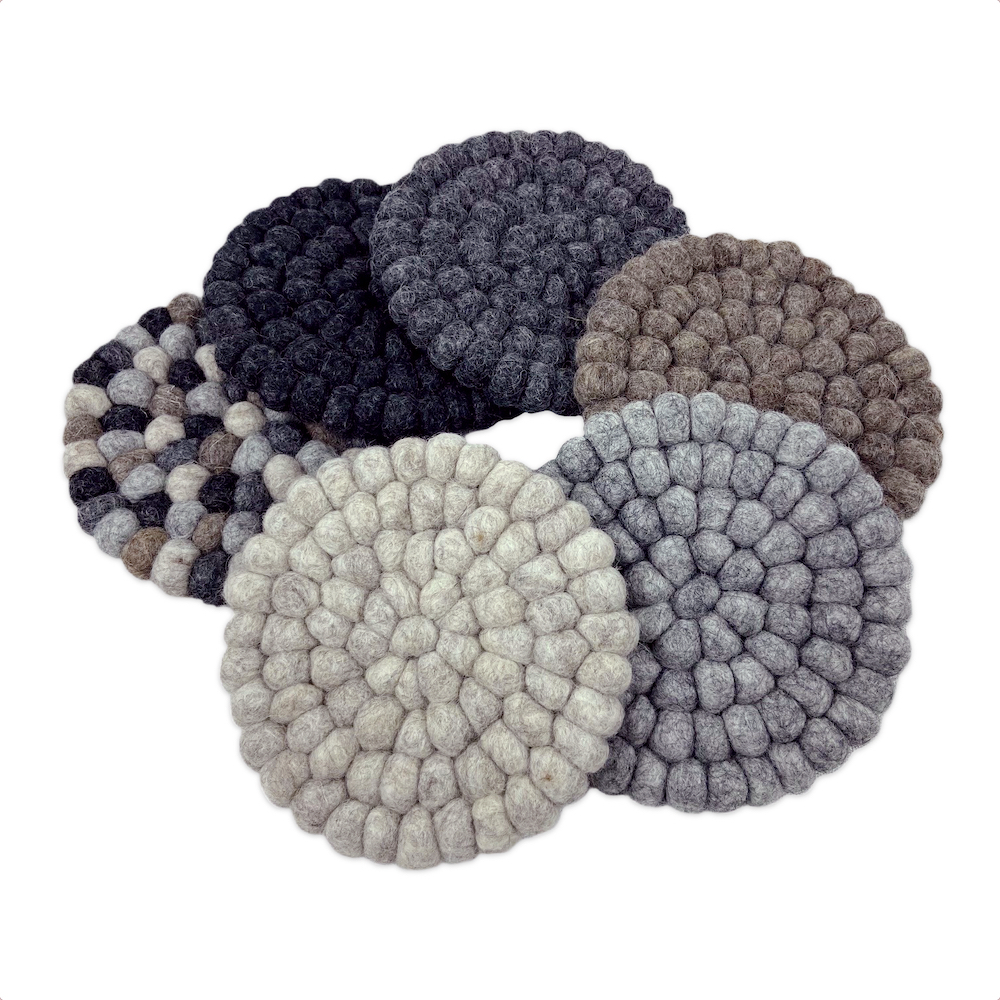 Wooldesign underlägg av ullbollar, 4-pack, ljusgrå - 5