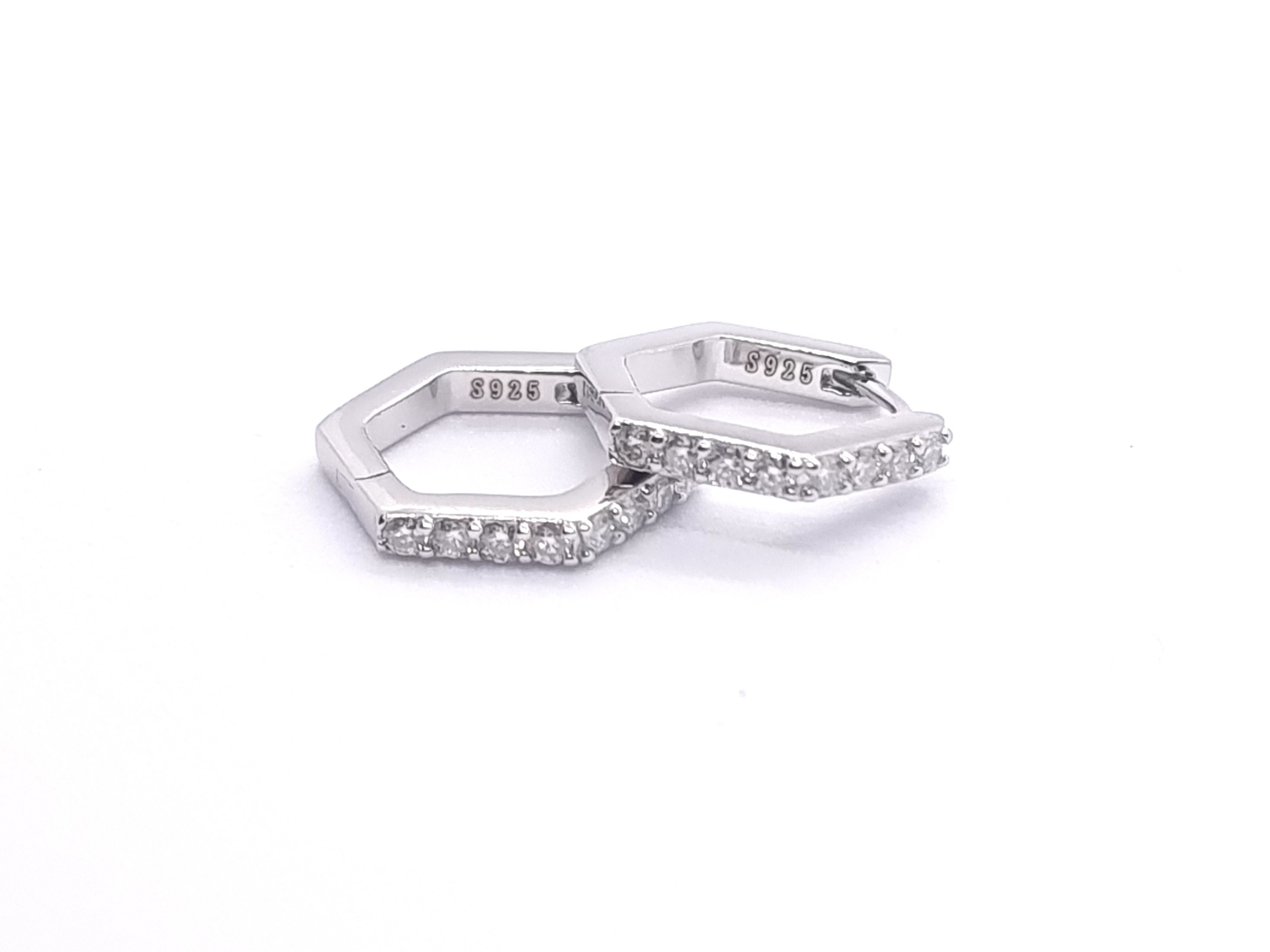 Hexagon Silver and moissanite earrings