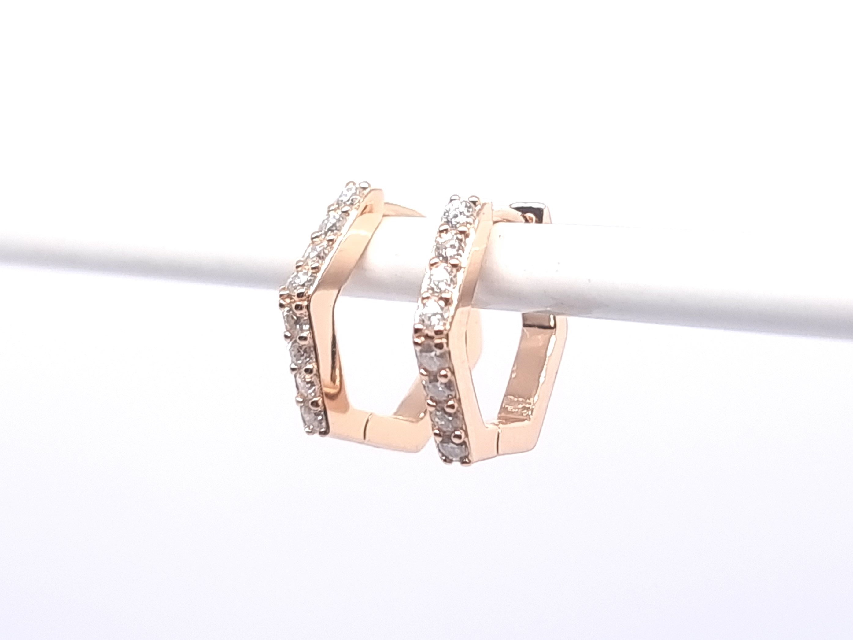 Hexagon Rose gold and moissanite earrings - 2