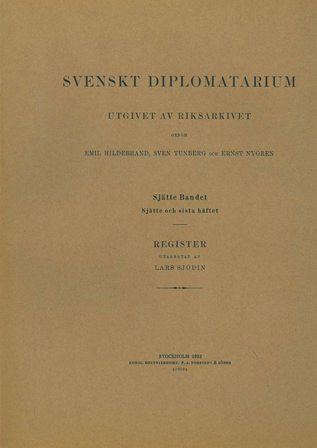 Svenskt Diplomatarium – Band 6,  häfte 6