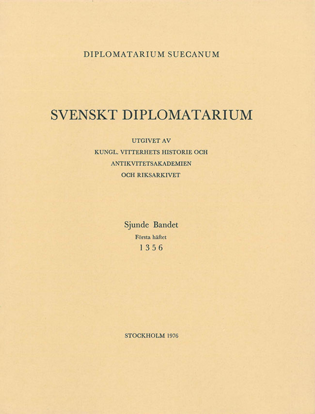 Svenskt Diplomatarium – Band 7,  häfte 1
