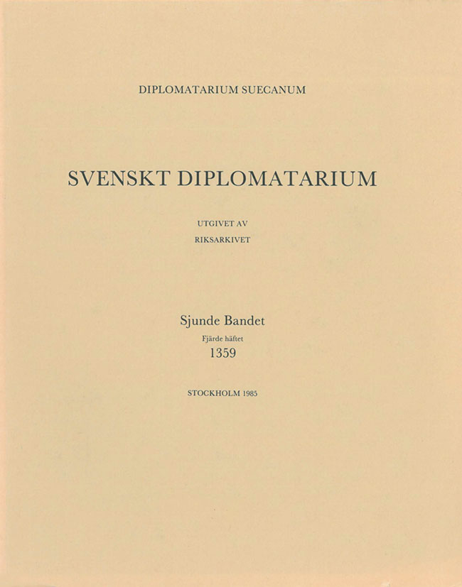 Svenskt Diplomatarium – Band 7,  häfte 4