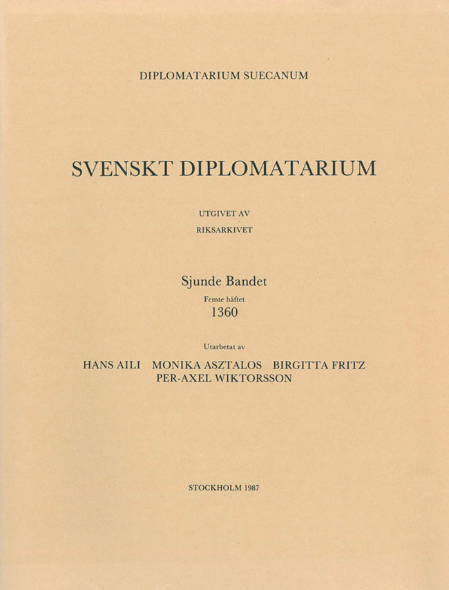Svenskt Diplomatarium –  Band 7, häfte 5