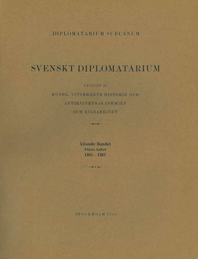 Svenskt Diplomatarium – Band 8,  häfte 1