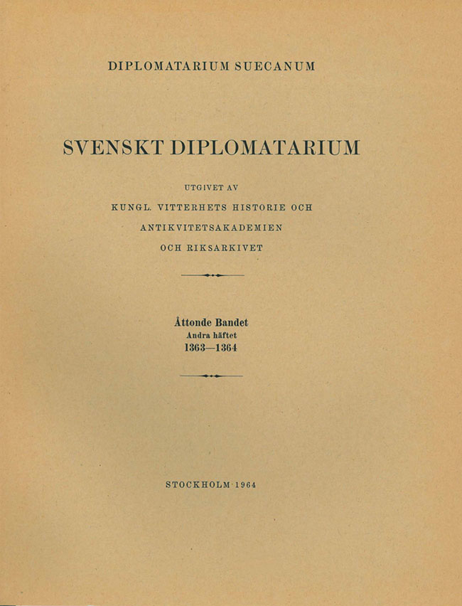 Svenskt Diplomatarium – Band 8,  häfte 2