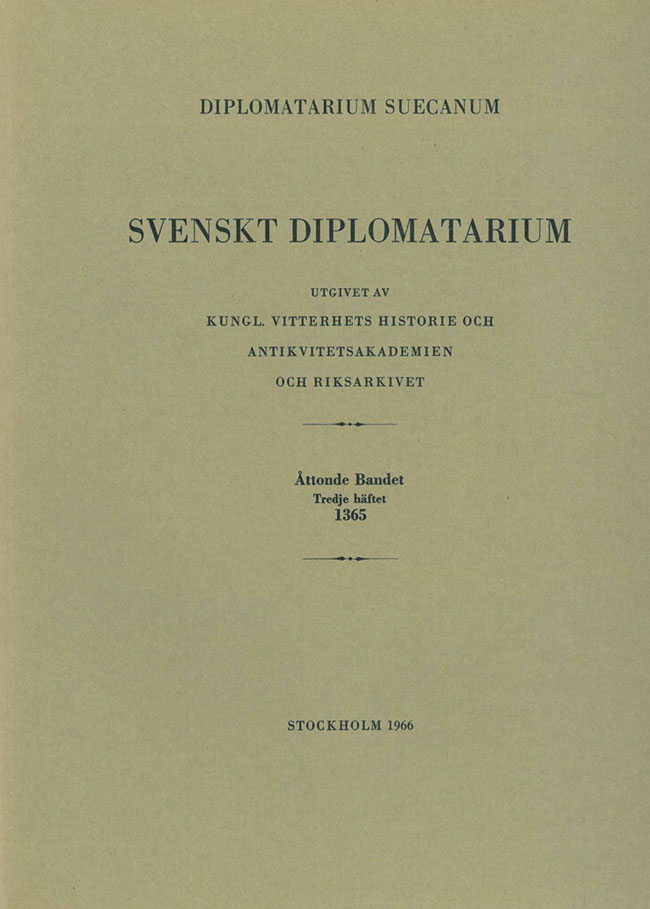 Svenskt Diplomatarium – Band 8,  häfte 3
