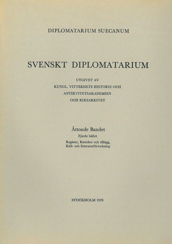 Svenskt Diplomatarium – Band 8,  häfte 4