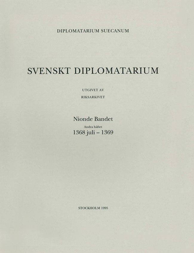 Svenskt Diplomatarium – Band 9,  häfte 2