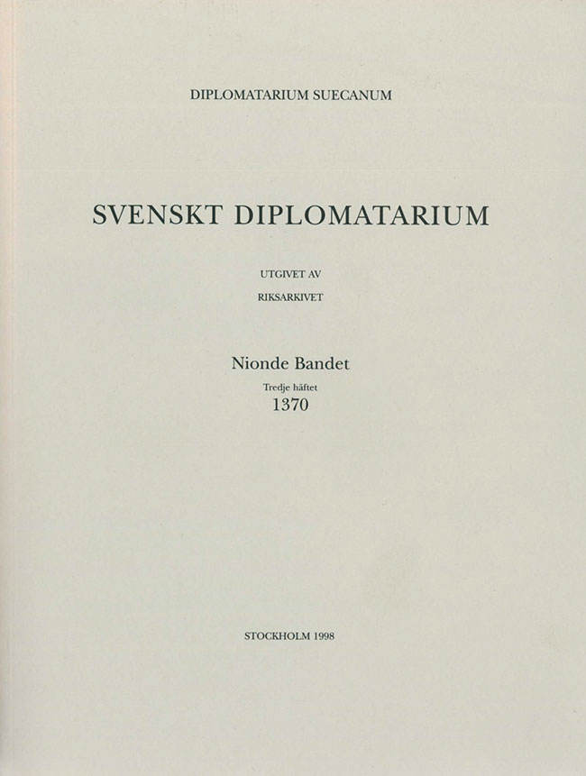 Svenskt Diplomatarium – Band 9,  häfte 3
