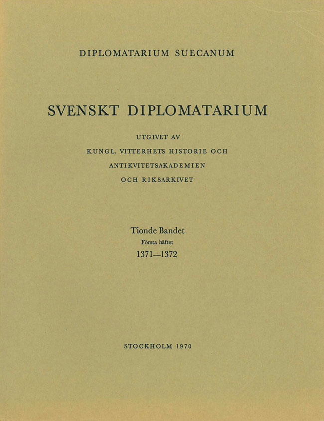 Svenskt Diplomatarium – Band 10, häfte 1