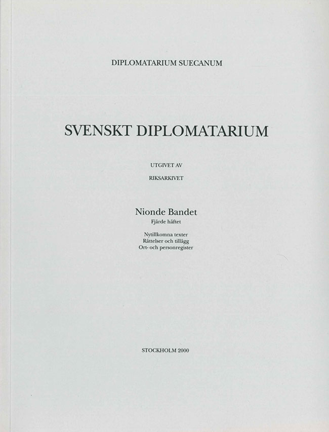 Svenskt Diplomatarium – Band 9,  häfte 4