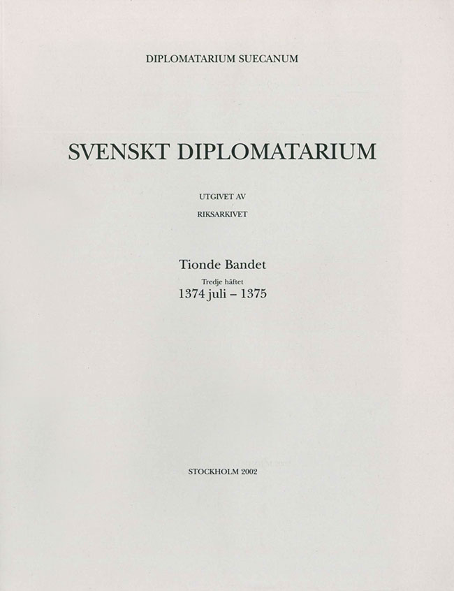 Svenskt Diplomatarium –  Band 10, häfte 3