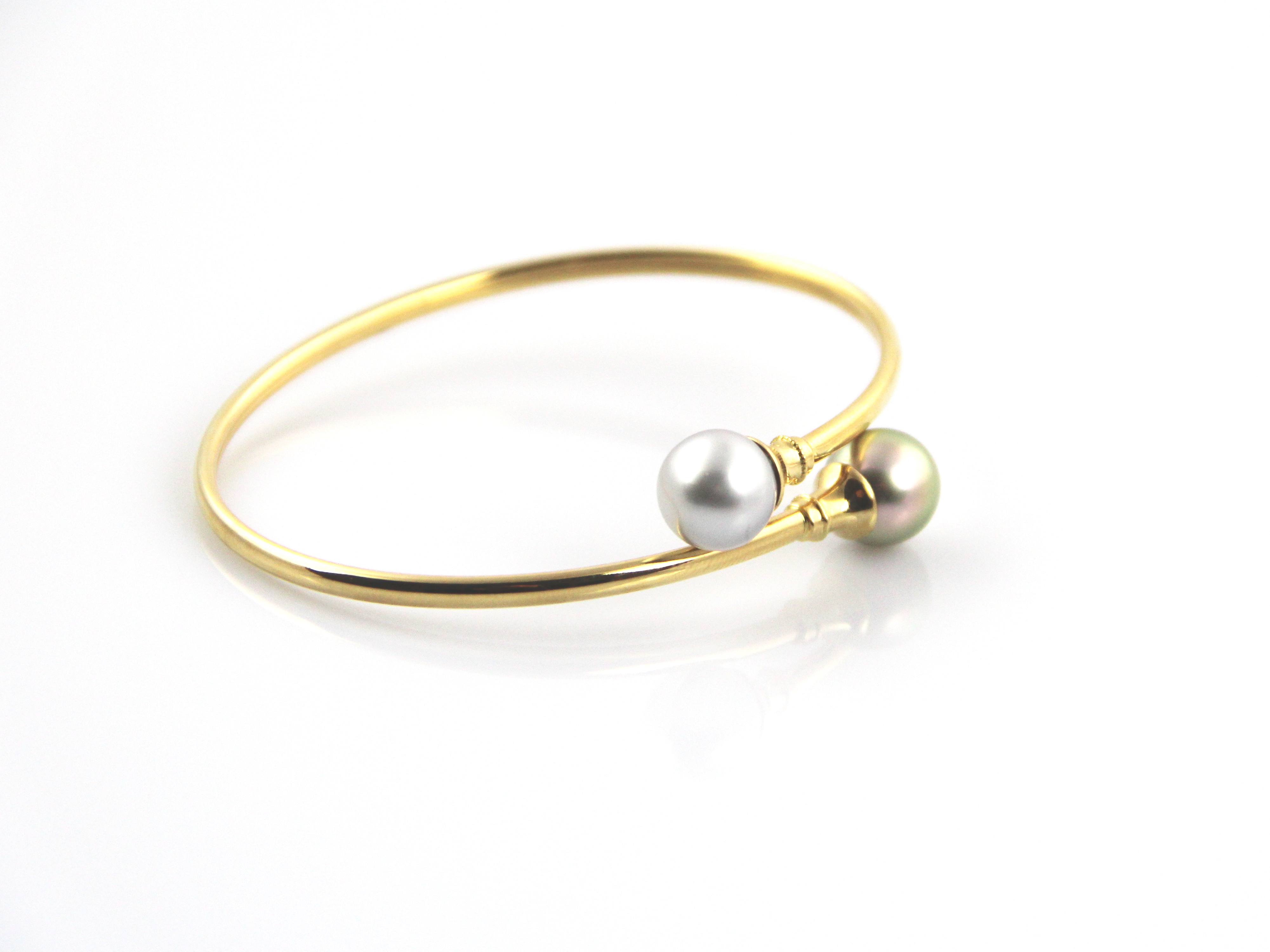 Pulsera en oro de 18 quilates con perlas de Tahiti con colores especiales - 3
