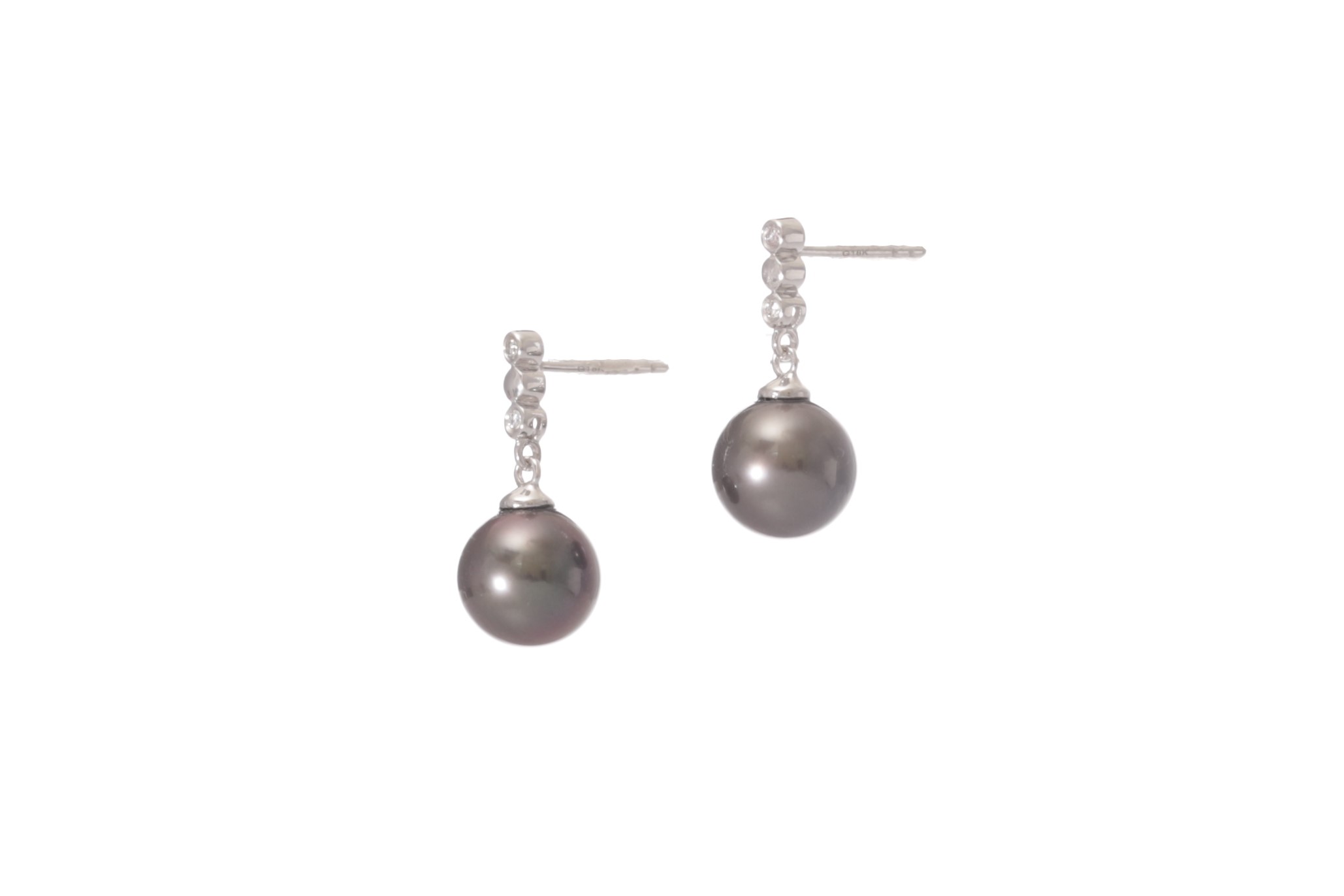 Perlenohrringe-Tahiti mit Weißgold und Diamanten von 9–10 mm