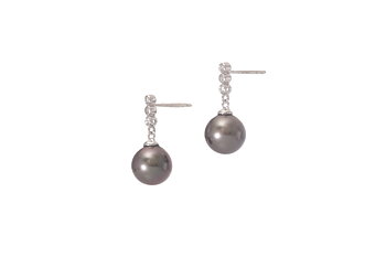 Perlenohrringe-Tahiti mit Weißgold und Diamanten von 9–10 mm