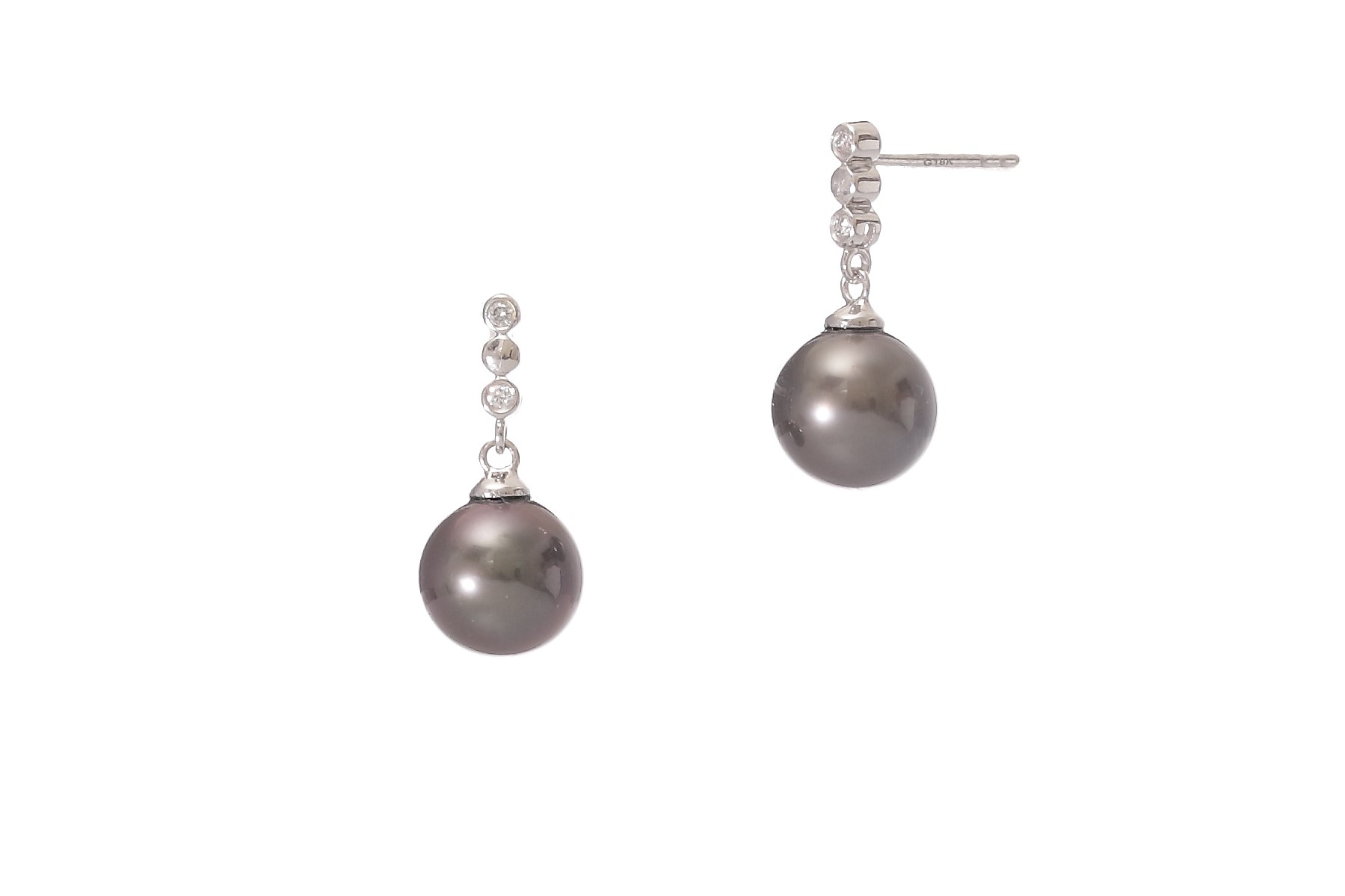 Perlenohrringe-Tahiti mit Weißgold und Diamanten von 9–10 mm - 2
