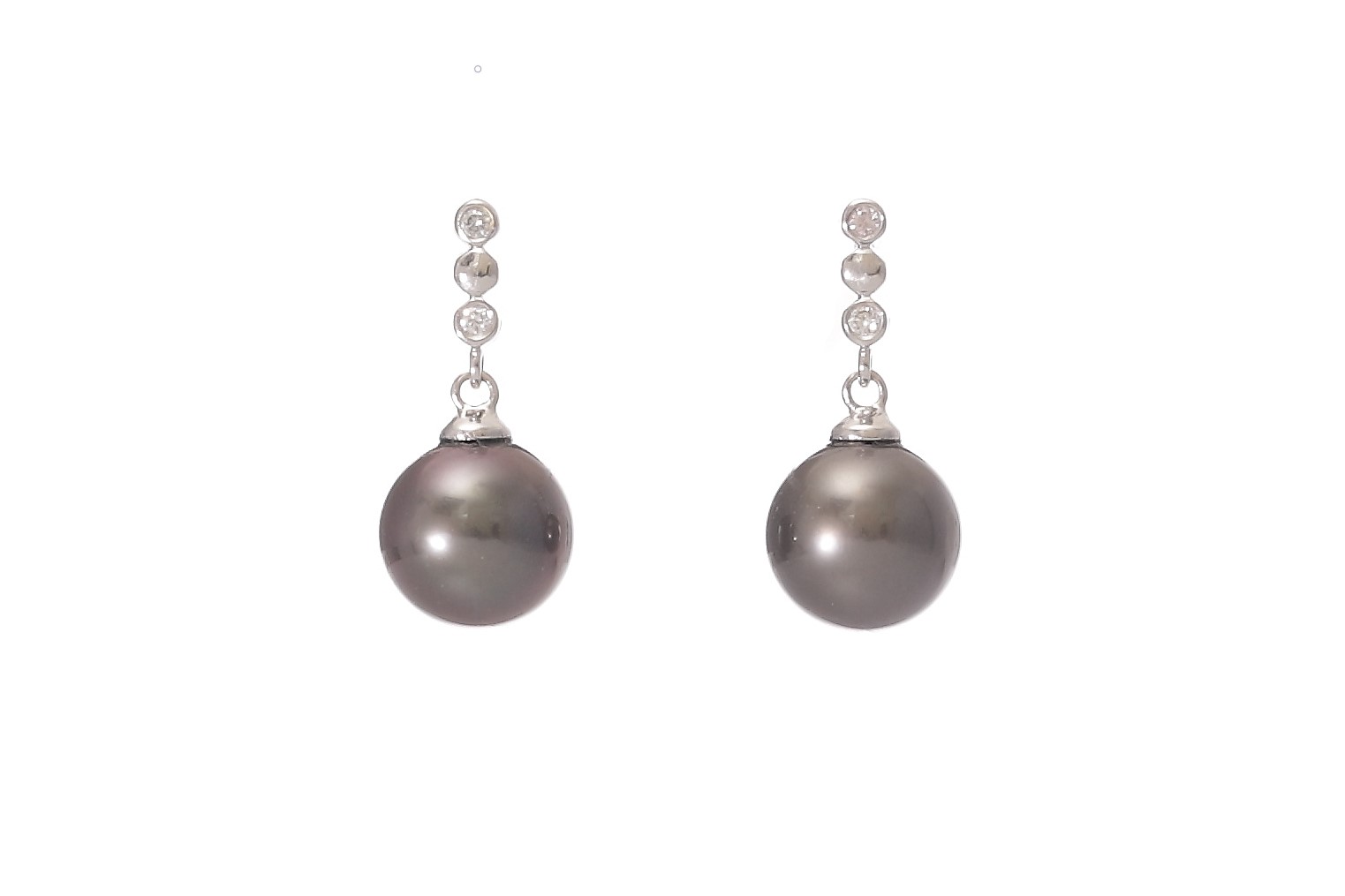 Perlenohrringe-Tahiti mit Weißgold und Diamanten von 9–10 mm - 3
