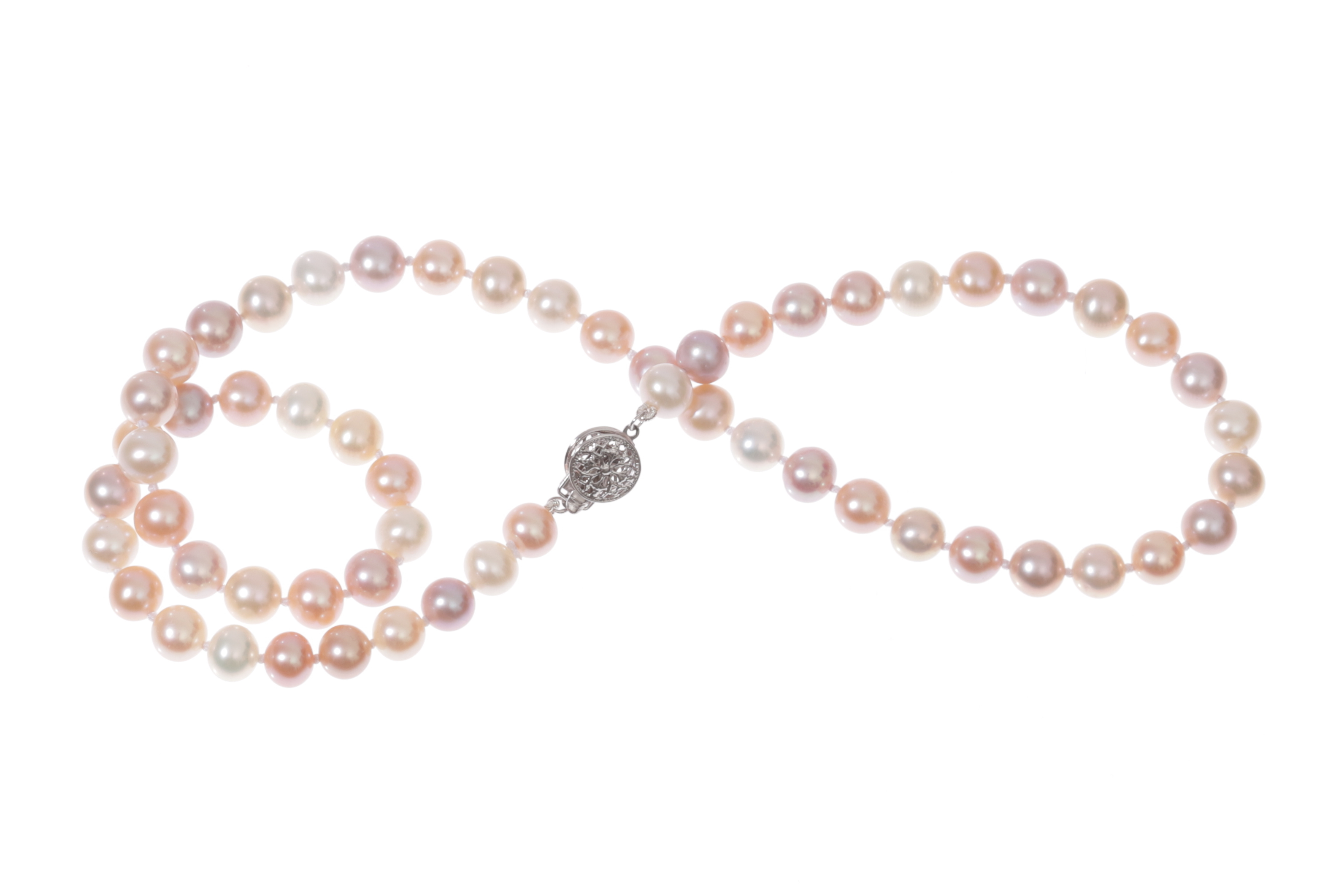 Collana di perle d'acqua dolce da 7-8 mm multicolore con chiusura in oro  bianco - Julia's Pearls