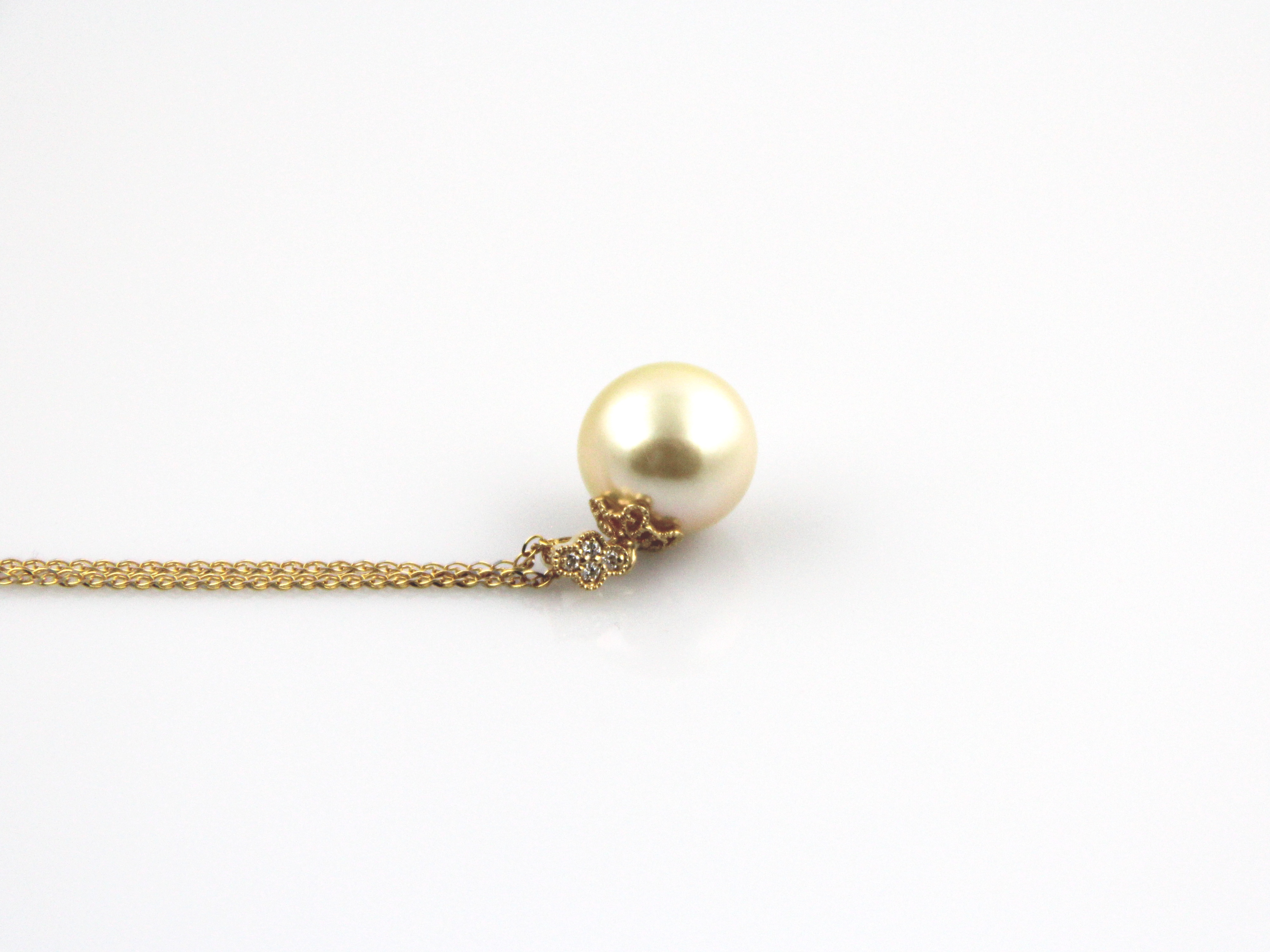 Goldfarbene Südseeperle in Gold und Diamanten 11–12 mm - 2
