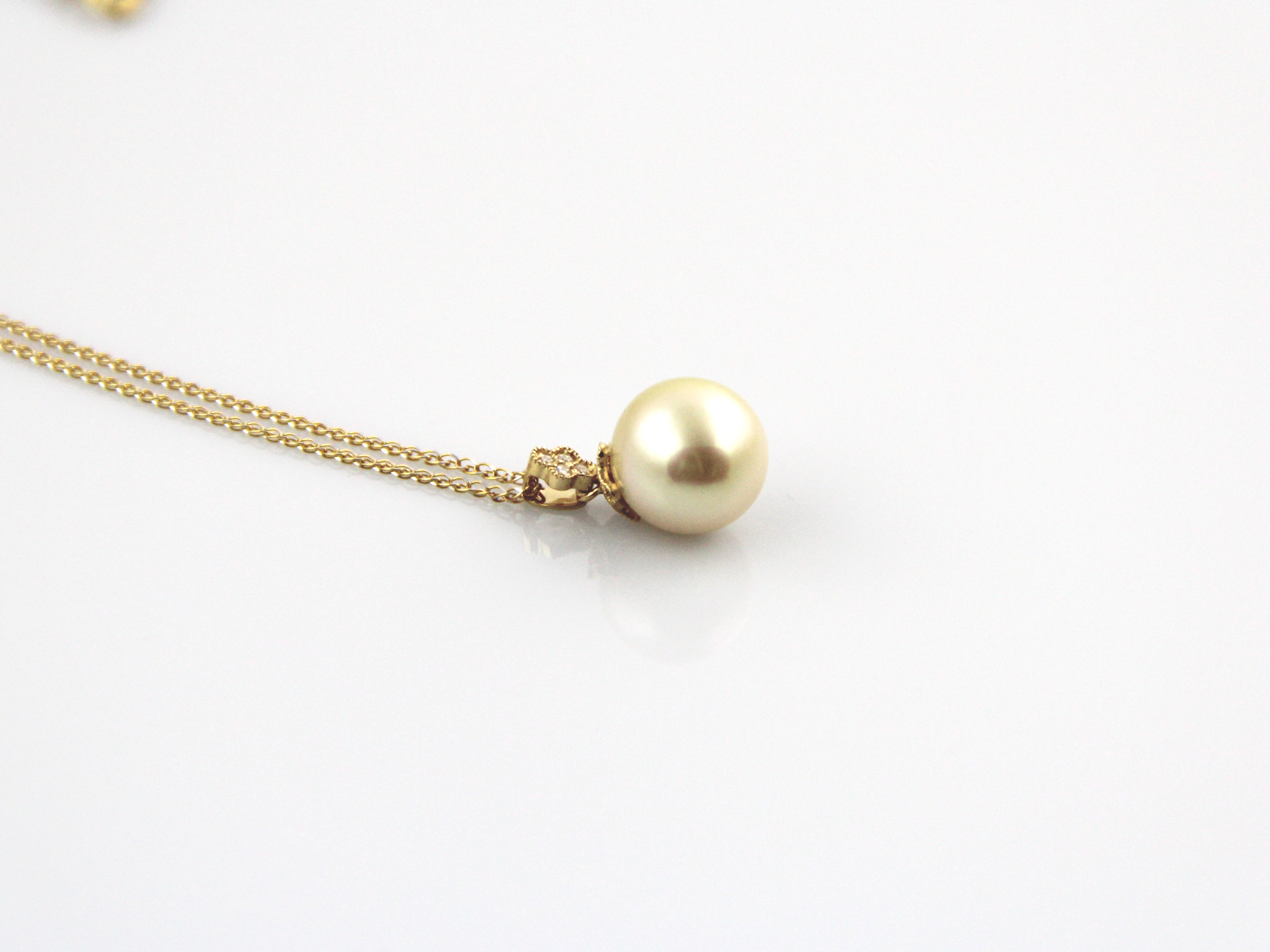 Goldfarbene Südseeperle in Gold und Diamanten 11–12 mm - 5