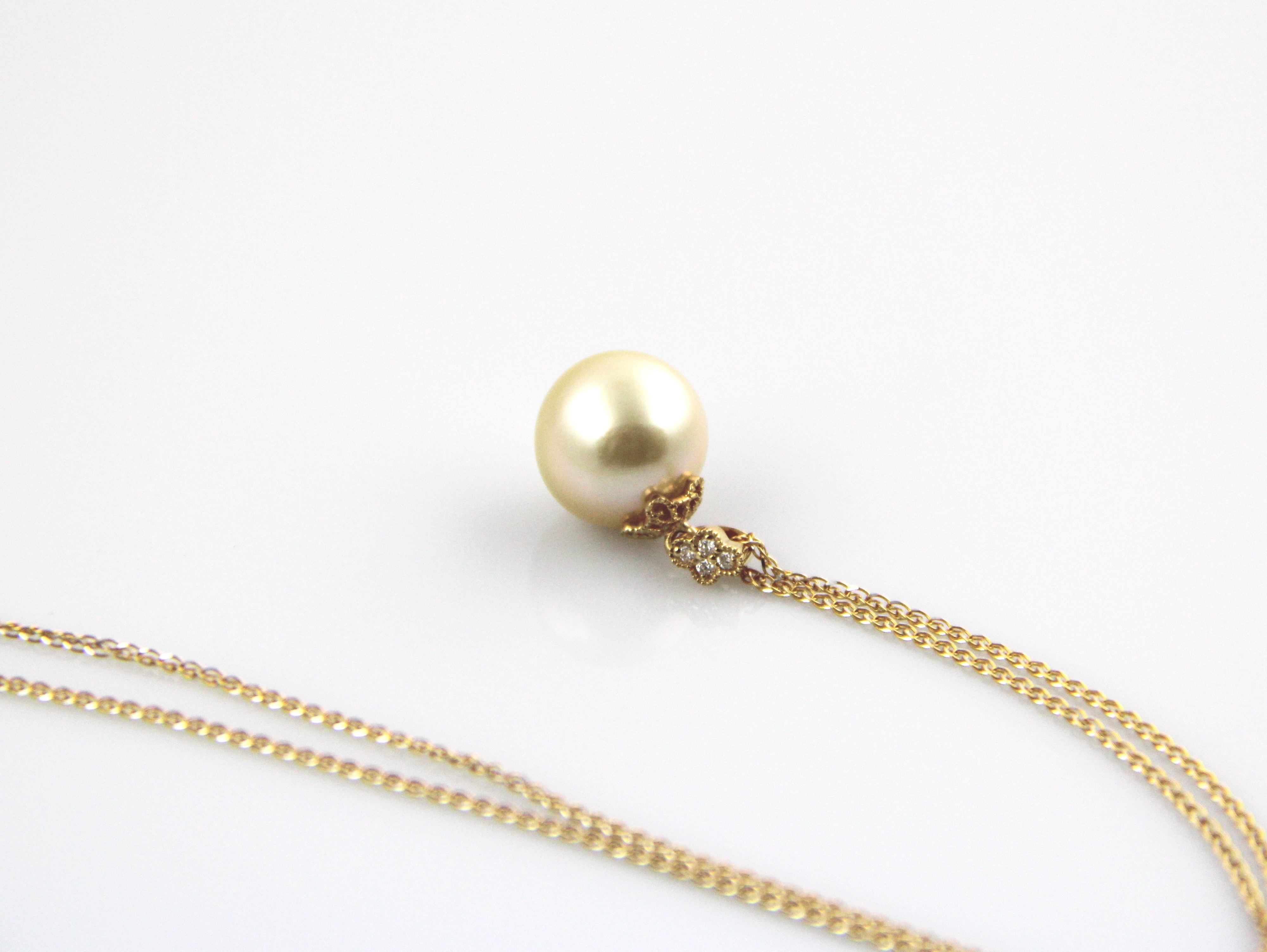 Goldfarbene Südseeperle in Gold und Diamanten 11–12 mm - 3