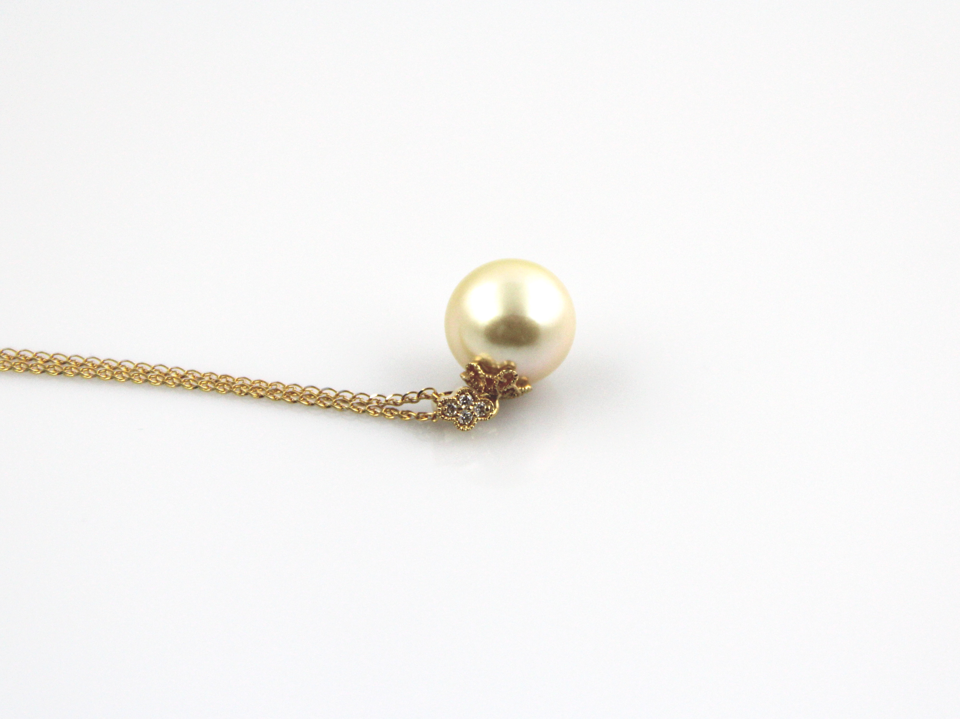 Goldfarbene Südseeperle in Gold und Diamanten 11–12 mm - 4