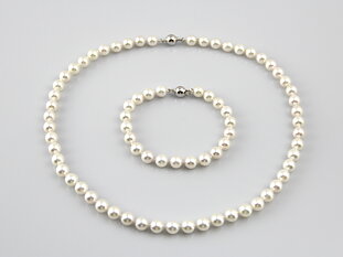 7–7.5 mm große Halskette und Armband aus Akoya-Zuchtperlen in AAA-Qualität mit Verschlüssen aus Weißgold
