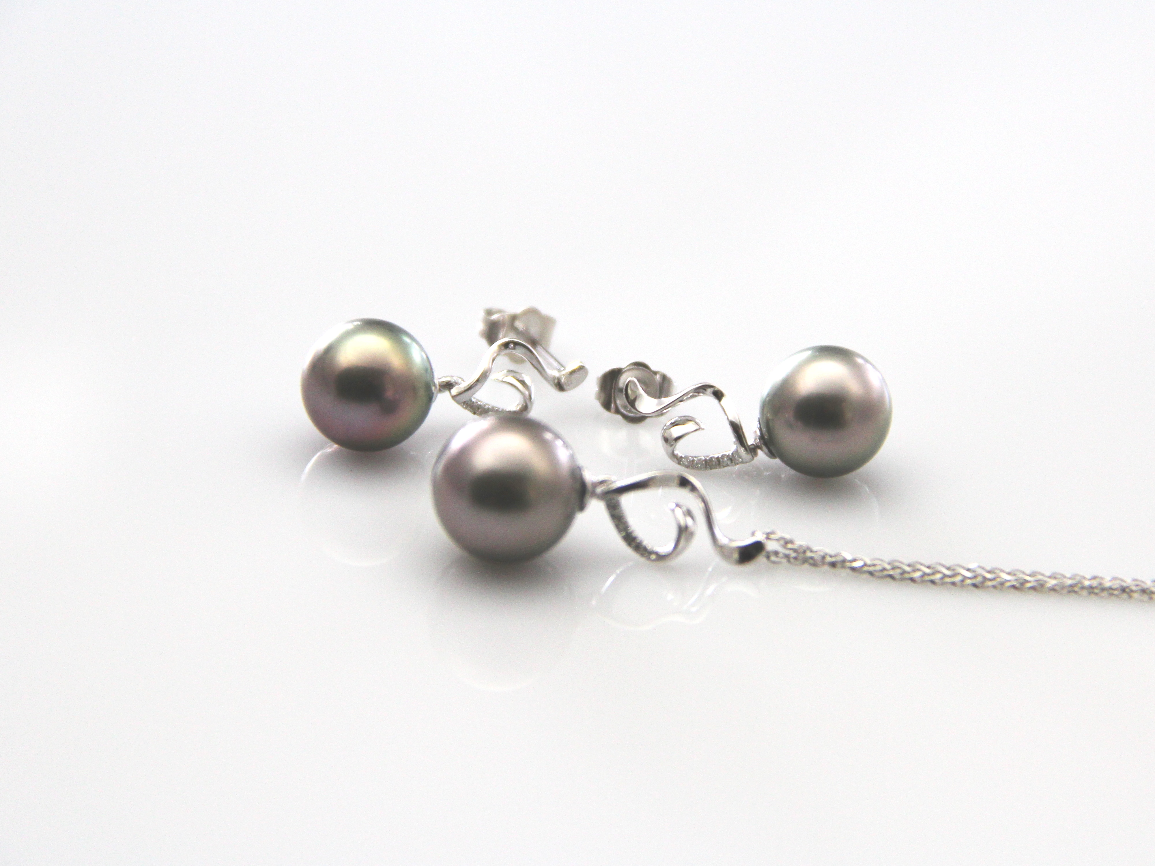 Perfektes Set mit Tahiti-Perlen in Weißgold und Diamanten - 6