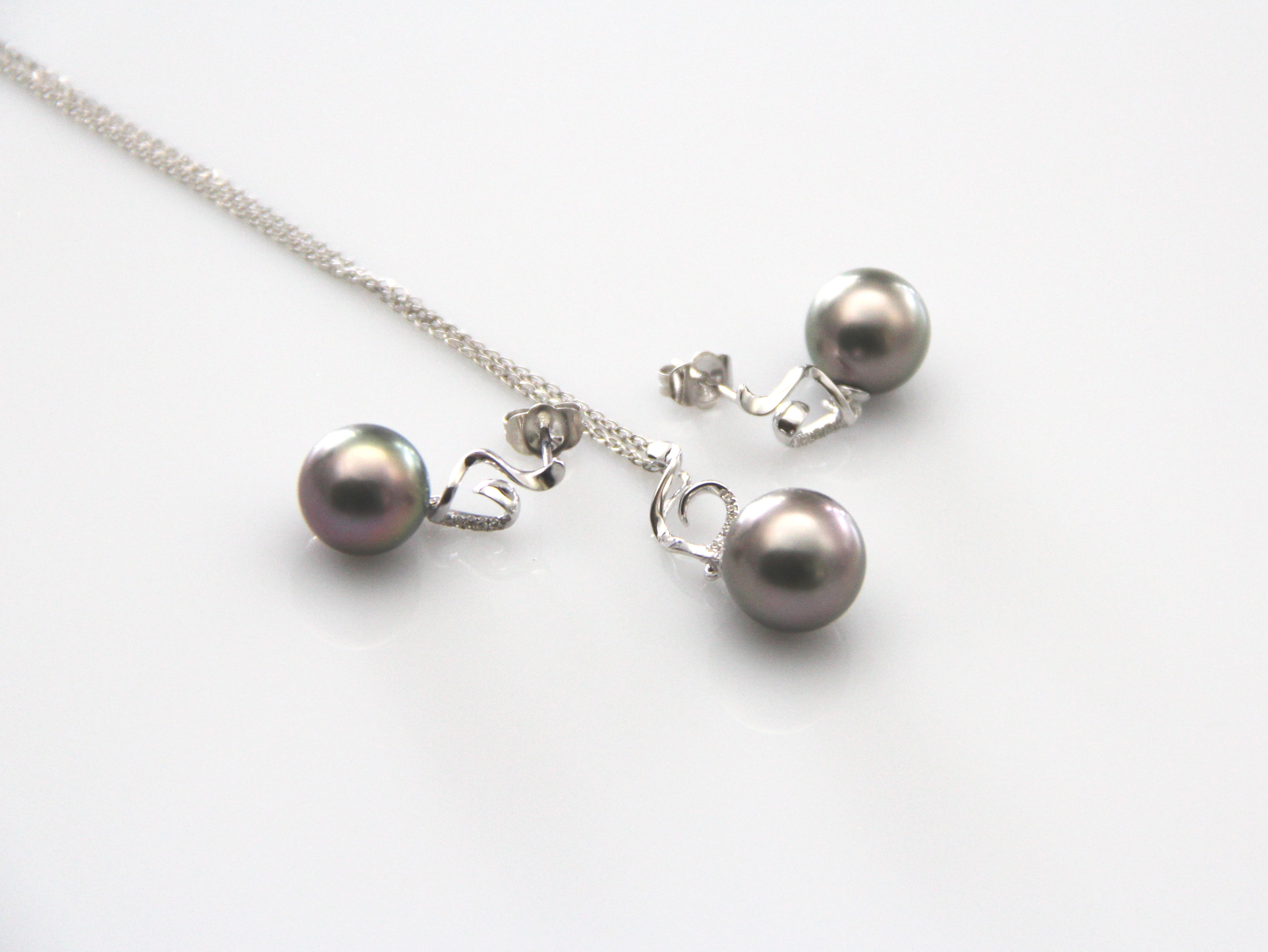 Perfektes Set mit Tahiti-Perlen in Weißgold und Diamanten - 5