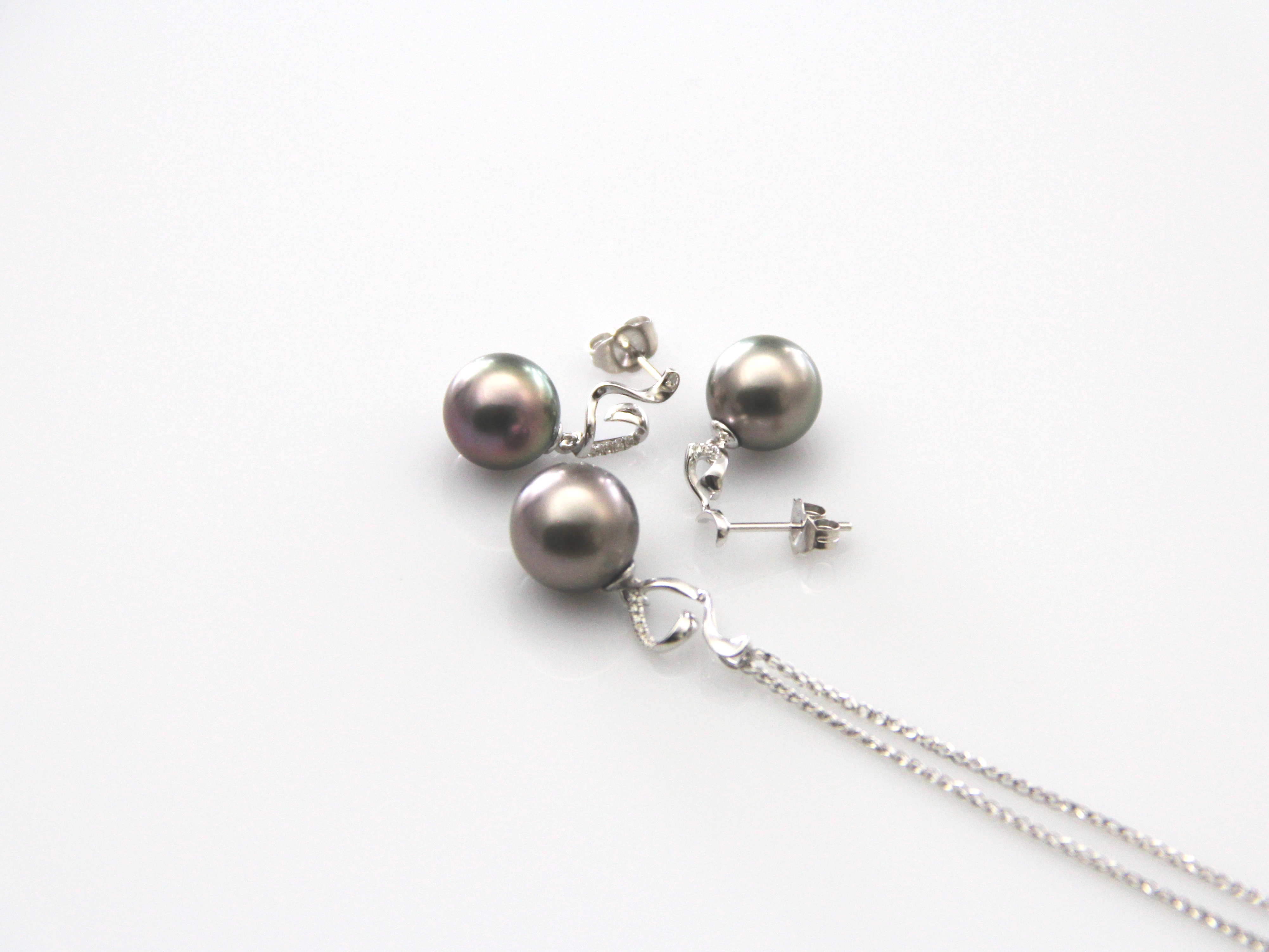Perfektes Set mit Tahiti-Perlen in Weißgold und Diamanten - 3